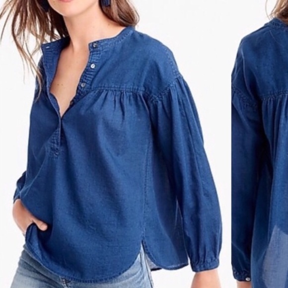 J. Crew Gathered Top in Indigo Gauze NWT Size 0 - Picture 8 of 8